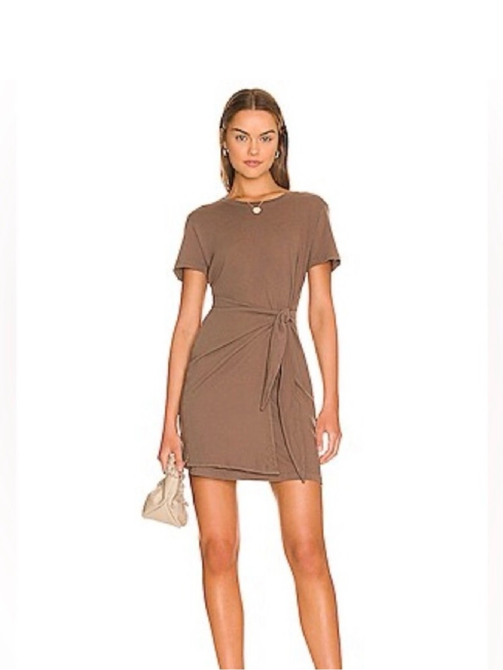 Rails Olive Brown Short Sleeve Tie-Waist Mini Dress